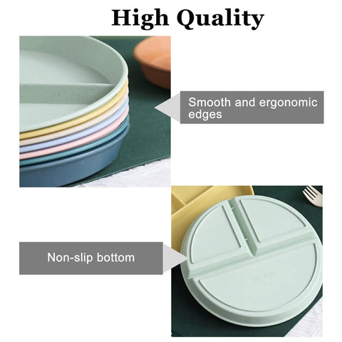 Stack of Portion Control 2 Pack 9 Inch Unbreakable Divided Plates With 3 Compartments For Easy Weight Loss And Balanced Meals