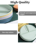3 Piece Portion Control Plate Set 9 Inch Unbreakable Divided Dinner Plates Dishwasher And Microwave Safe Black White Gray For Easy Meal Prep And Portioning On Busy Nights showing stack of plates and underside detail.