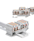 10 Pack DIN Rail Terminal Block PT4 Quattro 4 Conductor Push In Spring Clamp 32A 800V PA66 V0 Industrial Electrical Connectors