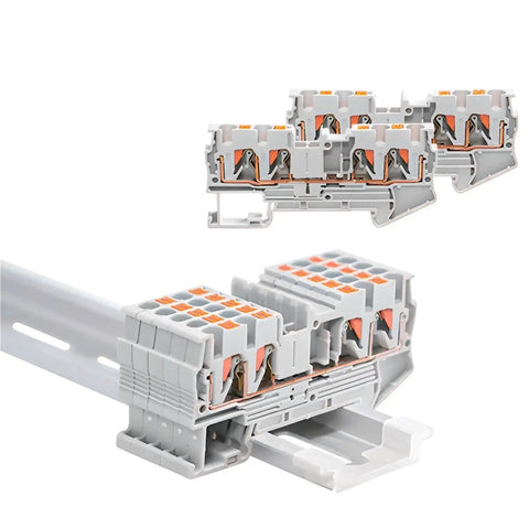 10 Pack DIN Rail Terminal Block PT4 Quattro 4 Conductor Push In Spring Clamp 32A 800V PA66 V0 Industrial Electrical Connectors