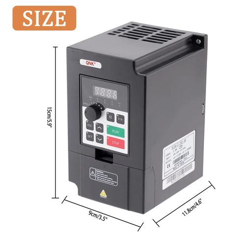 2.2kW 220V VFD Converter Single to 3-Phase Inverter Variable Frequency Drive for CNC with dimensions labeled 15x9x11.8cm