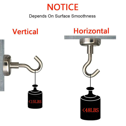 Notice displaying weight limits for vertical and horizontal magnetic hooks in the 125 Feet Yellow Plastic Safety Barrier Chain With 4 Magnetic Hooks And 1 Chain Cutter For Crowd Control All Weather Waterproof Durable Heavy Duty Barrier System For Events And Work Sites.