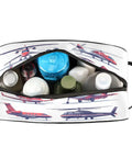 Go To Travel Toiletry Bag For Women And Men Foldable Dopp Kit with aircraft pattern, visible main pocket with toiletries