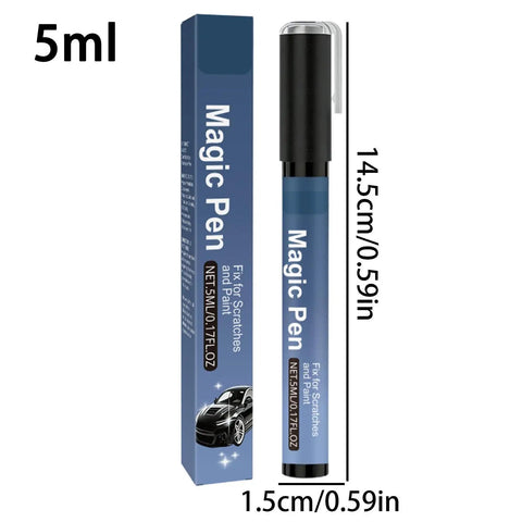 Scratch Repair Pen For Cars And More, 5ml waterproof pen with packaging, dimensions labeled on image