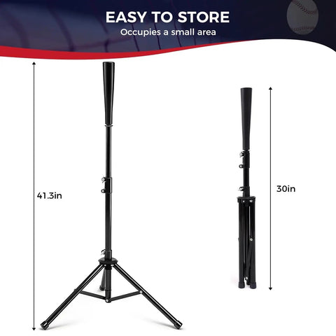 Adjustable Batting Tee With Tripod For Baseball And Softball, Height From 29.5 To 41.3 Inches, Foldable for Easy Storage