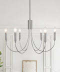 Modern Farmhouse Chandelier For Dining Room, Six Lights Dope Vintage Style Brushed Nickel Hanging Light Fixture