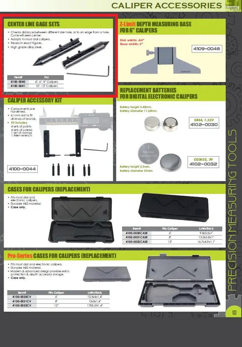 Heavy Duty Alloy Steel Center Line Gage Set Designed To Snap Right Onto 4 6 And 8 Inch Dial Digital Calipers displayed in accessory kit.