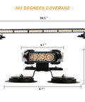 38.5 Inch 78 LED Emergency Strobe Light Bar Double Side Flashing with Magnetic Base, front and side view, black and amber LEDs
