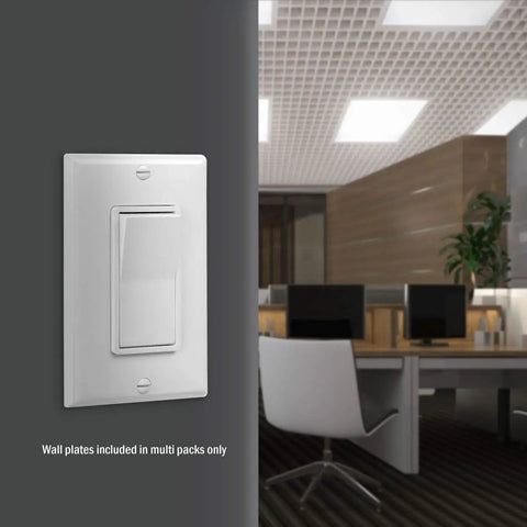 Single Pole Decorator Paddle Light Switch, Heavy Duty Commercial Grade 20A 120-277V, Grounding Screw, Back Insert And Side Terminals, White Finish, Built Tough Polycarbonate Construction, Slim Design, 10 Pack