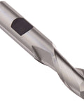 Close-up of YG-1 HSS end mill, 1/2 in diameter, 2-flute, regular length, 3 in overall length, uncoated