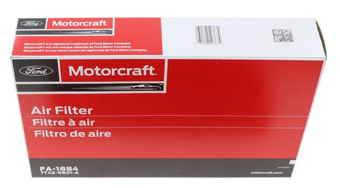 FA1884 Car Air Filter Replacement box with Motorcraft branding and product details.