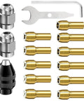 Heavy Duty Drill Chuck Collet Set Replaces 1-32 Inch To 1-8 Inch Keyless Rotary Tool Adapter with brass collets and wrench.
