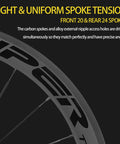 Close-up of Bangin Carbon Fiber Road Wheelset 700C Rim Brake With 50mm Deep Rim And 25mm Tubeless Ready Design spoke tension details.