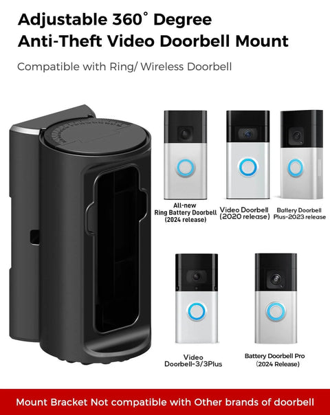 360 Degree Adjustable Doorbell Mount For Ring Video Doorbells And Battery Doorbells, No Drill Install, Easy Setup, Wide Angle Holder