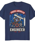 Cool Mechanical Blueprint Tee For Engineers And Mechanics With Caliper Gears Art On Soft Cotton Shirt in navy blue.