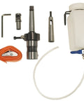 Pro Level Magnetic Drill Press Featuring Badass 2700 Lbs Clamping Power And Top Tier 2 Inch High Speed Steel Annular Cutter Kit accessories set.
