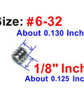 Super Handy 50 Pack 6-32 X 1/8 Inch Stainless Steel Allen Head Set Screws with size dimensions