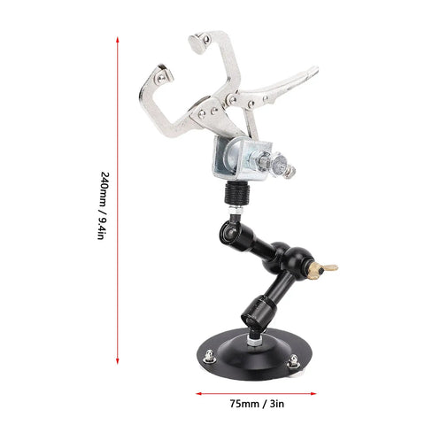Adjustable Soldering Helper Third Hand Stand With Square Jaw Clamp, 240mm tall metal stand with 75mm base for electronics repair