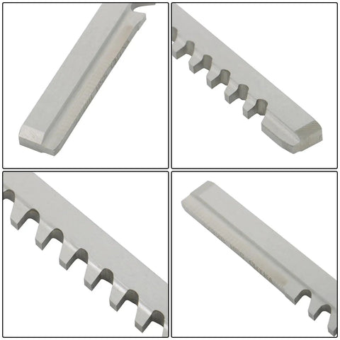 Collage of 3/32 Inch B 3/16 X 6-3/4 HSS Keyway Broach Set showing durable teeth and precise cuts for manual broaching