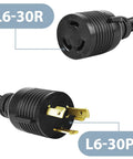 Top view of Heavy Duty L6-30P To L6-30R Twist Lock Generator Extension Cord 25 Feet 30 Amp 250V SJTW 10 Gauge Waterproof UL Listed Power Cable