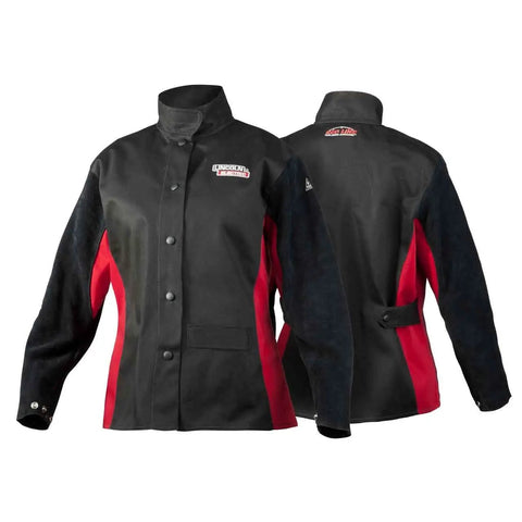 WoShadow Welding Jacket for Women with Female Fit Adjustable Side Straps Built for Ladies Fits Like a Glove Black and Red Medium US