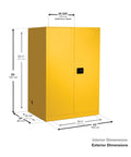 Heavy Duty 90 Gallon Self Closing Flammable Storage Cabinet Built Like A Tank With 18 Gauge Steel And Insulated Panels dimensions and features image.