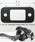 Two Pack Deadbolt Strike Plate With Backplate, 1 Inch By 2.25 Inch Round Corner Door Strike Plate In Matte Black shown with dimensions