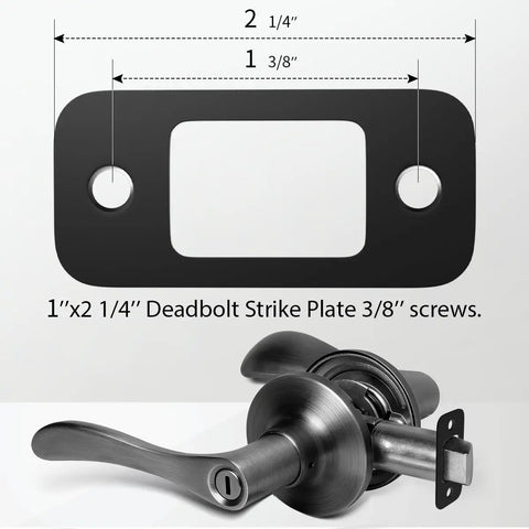Two Pack Deadbolt Strike Plate With Backplate, 1 Inch By 2.25 Inch Round Corner Door Strike Plate In Matte Black shown with dimensions