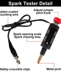 Spark Plug Tester Kit With Adjustable Ignition Coil System showing spark spacing scale and rubber-coated grounding wire