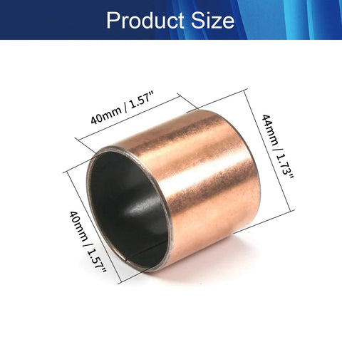 Rock Solid Oilless Sleeve Bearing 40mm X 44mm X 40mm Length Plain Bushing, showing dimensions marked on the bronze composite surface.