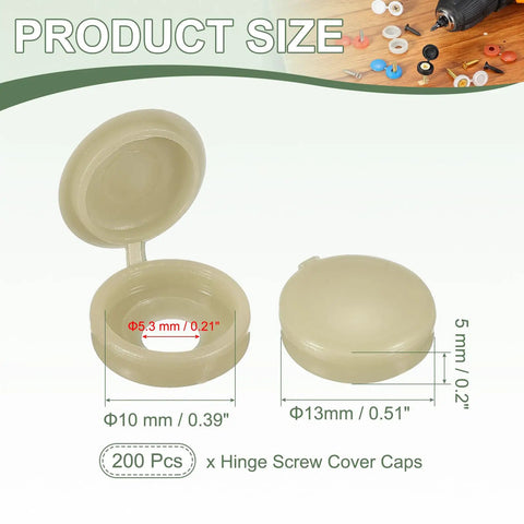 Slick Hinged Screw Snap Covers Set Of 200 Bronze Plastic Shutter Screw Caps for size details and dimensions, showing 13mm and 5.3mm openings.