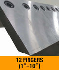 Close-up of 12 fingers on the 50 Inch Box And Pan Brake for 14 Gauge Mild Steel, highlighting adjustable features for precise bends.