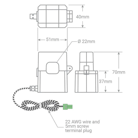 Commercial Three Phase Smart Energy Monitor With No Sweat Install Clamp Sensors Track Real Time Usage And Solar Net Metering For Dead Simple Business Power Tracking side view showing size and connector details.