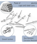 Do-It-All Rivet Kit For Sheet Metal And Marine Furniture Projects 1/8, 5/32, 3/16 Inch Blind Pop Rivets aluminum fasteners