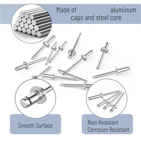 Do-It-All Rivet Kit For Sheet Metal And Marine Furniture Projects 1/8, 5/32, 3/16 Inch Blind Pop Rivets aluminum fasteners