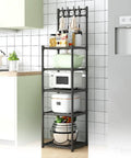Five Tier Heavy Duty Storage Rack With Smooth Swivel Rolling Wheels Industrial Platform Shelving Unit For Garage Home Organization Rock Solid Rust Coated Steel Frame, filled with kitchen appliances.