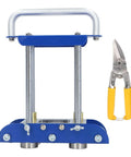 Lightweight 3 Station Sheet Metal Bender Roller next to yellow-handled snips for metal roofing projects