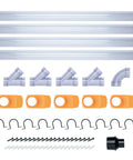 All In One Two And A Half Inch Dust Collection Fittings Network With Reducer Blast Gates Three Foot Pipes Y Fittings Ninety Degree Elbow Connector And Mounting Brackets Heavy Duty Shop Dust Collection Kit displayed horizontally