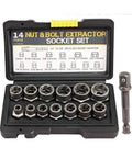 Heavy Duty 3/8 Inch Drive Impact Bolt Nut Extractor Kit With 13 Pcs Lug Remover Twist Socket Tool For Rusted Stuck Fasteners And Anti Rust Coating That Works Like Magic, 14-piece case