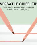 Close-up of two pastel chisel tip pens showing versatility of Bible Study Highlighter And Pen Set 12 Pack No Bleed Pastel Highlighters.
