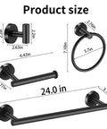 Dimensions of Matte Black 10 Piece Bathroom Hardware Set Includes Two 24 Inch Towel Bars A Towel Ring A Toilet Paper Holder And Four Robe Hooks Rustproof Metal Bath Accessories For A Modern Home Upgrade shown