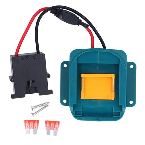 18V Battery Adapter Kit With Wire Harness And Connector Holder For BL1850 And BL1860, shown with screws and components, black connector