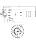 Technical drawing of Water Cooled Automatic Tool Changer Spindle BT30 Workhorse CNC Machine Tool with dimensions.