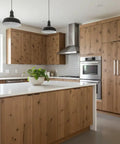 Modern kitchen featuring sleek design with wood cabinetry and white countertops, showcasing Top Shelf Saddlewood Reactive Interior Wood Stain Water Based VOC Free Blend Brings A Heavy Duty Warm Leather Vibe To Rustic Ranch And Craftsman Spaces Pro Grade Smooth Roll Out Massive 55 Gallon Drum Finish.