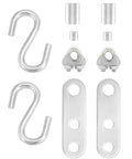 Heavy Duty Garage Door Cable And Pulley Replacement Kit With Two 3 Inch Stationary Pulleys And Two Galvanized Aircraft Cables 3/32 Inch And 1/8 Inch Diameter Plus 10 Fasteners Rust Resistant Steel For Overhead Sectional Doors showing metal fasteners, hooks, and clamps.