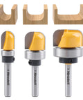 Three Piece Bowl And Tray Template Router Bit Set With 1/4 Inch Shank Carbide Round Nose Bits And Bearing For Dish Carving