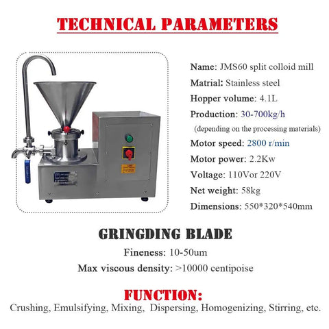 Heavy Duty Pro Grade Commercial Split Peanut Butter Maker Grinder Stainless Steel Colloid Mill Emulsifying Machine dimensions