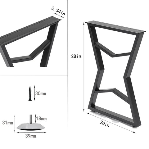 Black Metal Table Legs 28 Inch High By 20 Inch Wide Set Of 2 With Star Design Industrial Rustic Vibe DIY Friendly Pre Drilled Mounting Plate