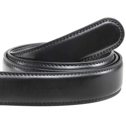 Mens Leather Ratchet Belt Strap Replacement One And Three Eighths Inch No Holes Black Belt Strap For Buckle Forty Millimeter Width