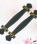 Vintage Leather Look PU Peel Handle Drawer Pulls For Cabinets And Luggage 7.48 Inch Black 2 Pack Durable PU Leather Finish